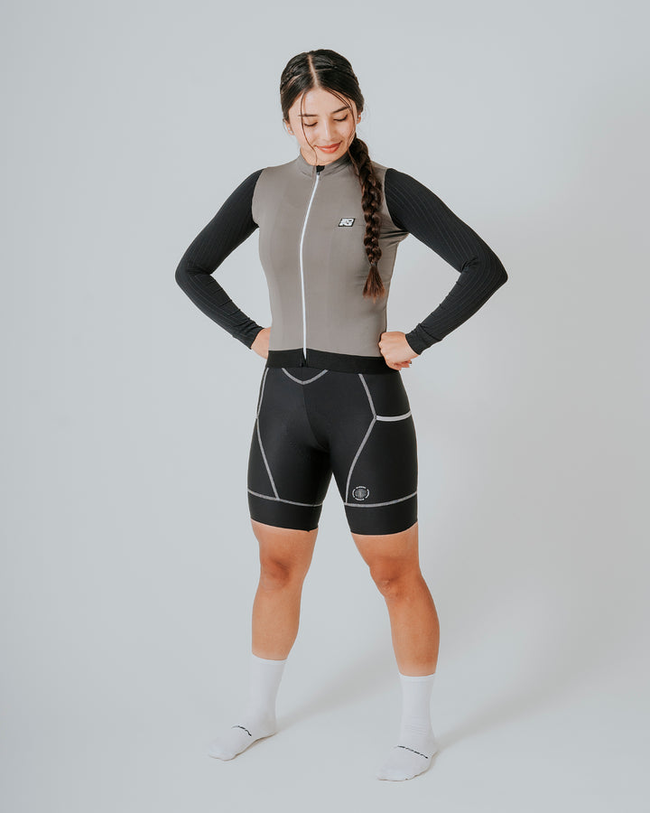 Jersey de Ciclismo Mujer Manga Larga Gris Phantom