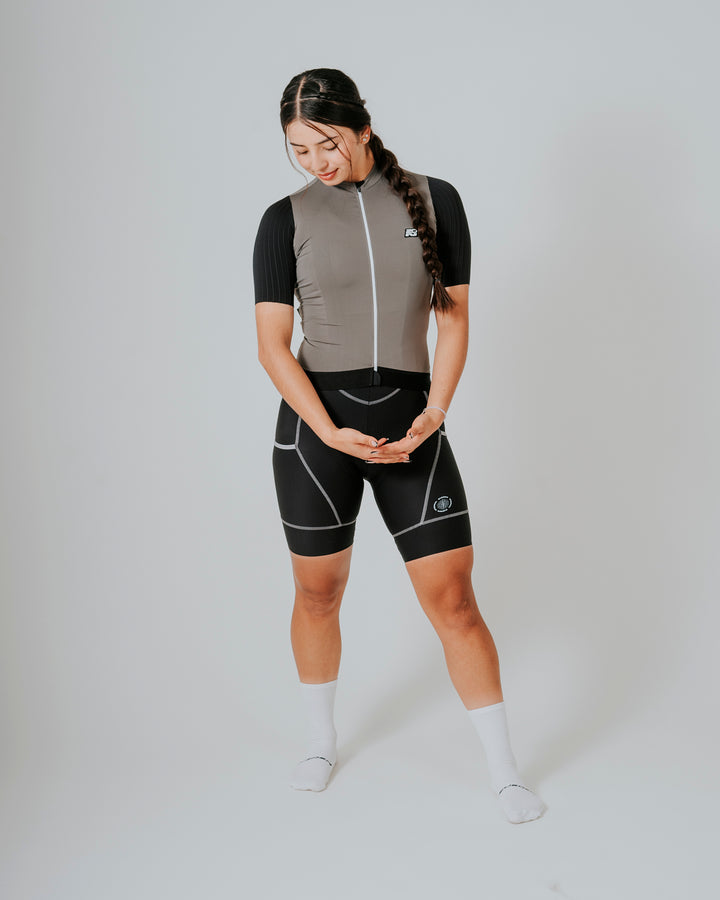 Jersey de Ciclismo Mujer Manga Corta Gris Phantom
