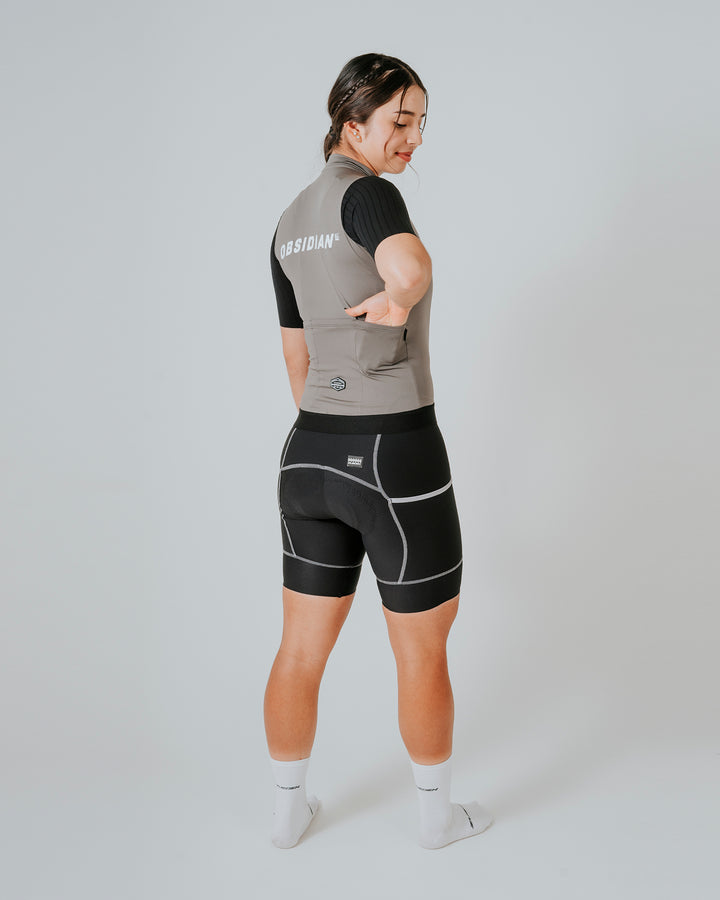 Jersey de Ciclismo Mujer Manga Corta Gris Phantom