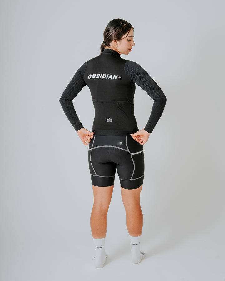 Jersey de Ciclismo Mujer Manga Larga Negro Carbonite