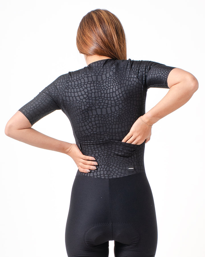 Enterizo ciclismo mujer Manga Corta Negro Volcano