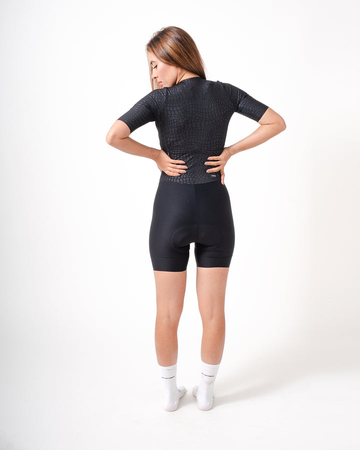 Enterizo ciclismo mujer Manga Corta Negro Volcano
